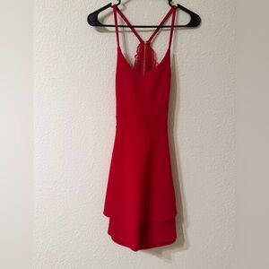 Almost Famous Red High-Low Dress with Lace Detail